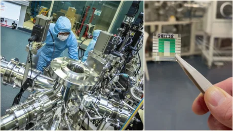 Cercetători lucrează la un prototip de baterie cuantică în laborator.