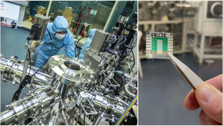 Cercetători lucrează la un prototip de baterie cuantică în laborator.