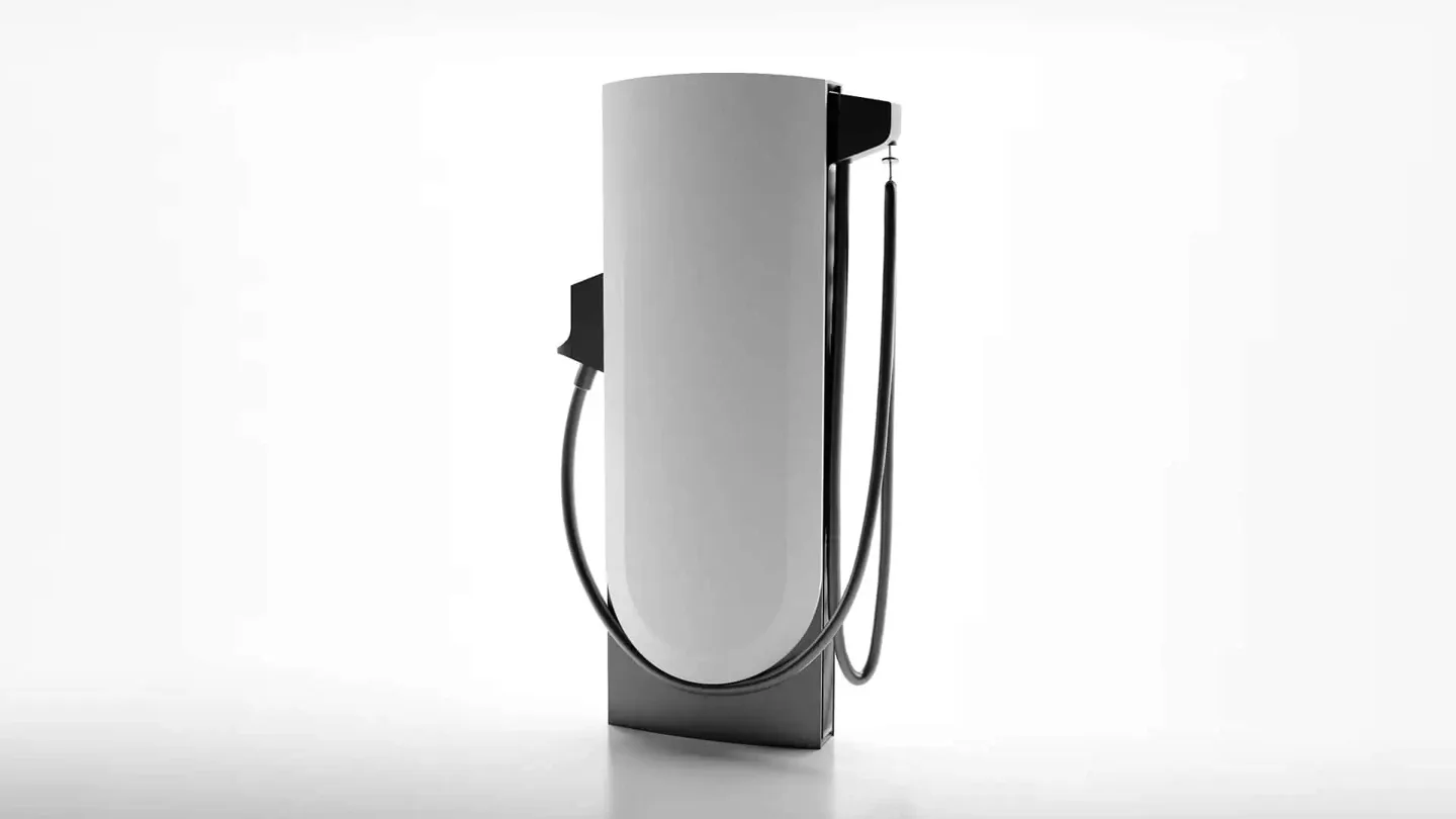 Încărcător rapid Basecharger pentru camioane electrice, design modern și eficient.