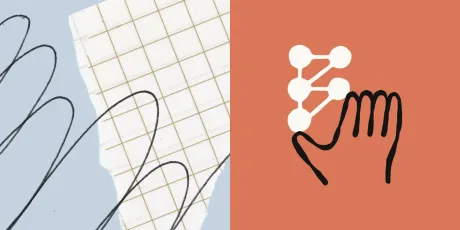 Ilustrație abstractă cu linii și forme geometrice pe fundal colorat.