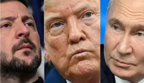 Donald Trump, Volodimir Zelenski și Vladimir Putin în contextul negocierilor de pace.
