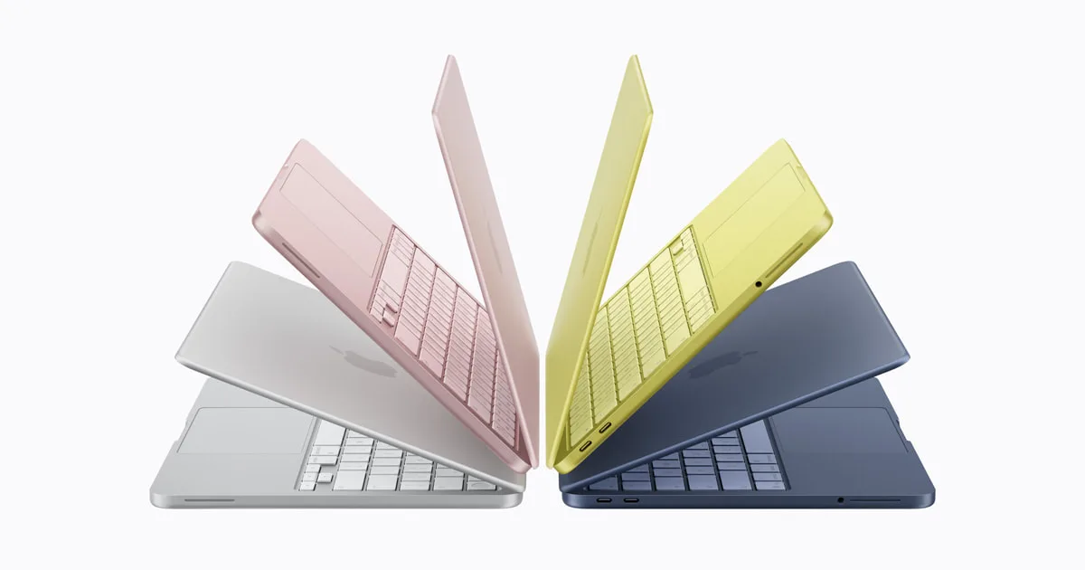 Laptopuri colorate Apple, simbol al inovației și sustenabilității.