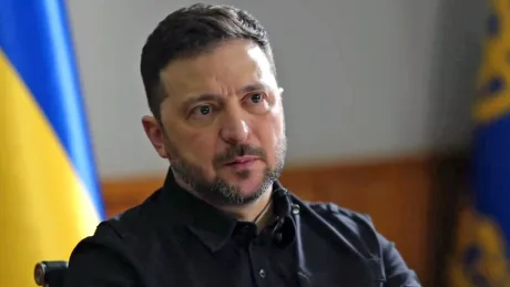 Volodimir Zelenski discutând despre situația din Ucraina.