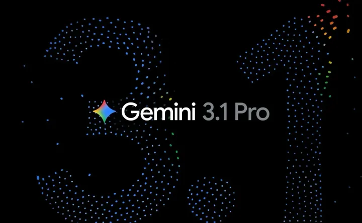 Logo-ul Gemini 3.1 Pro pe fundal negru, design modern.