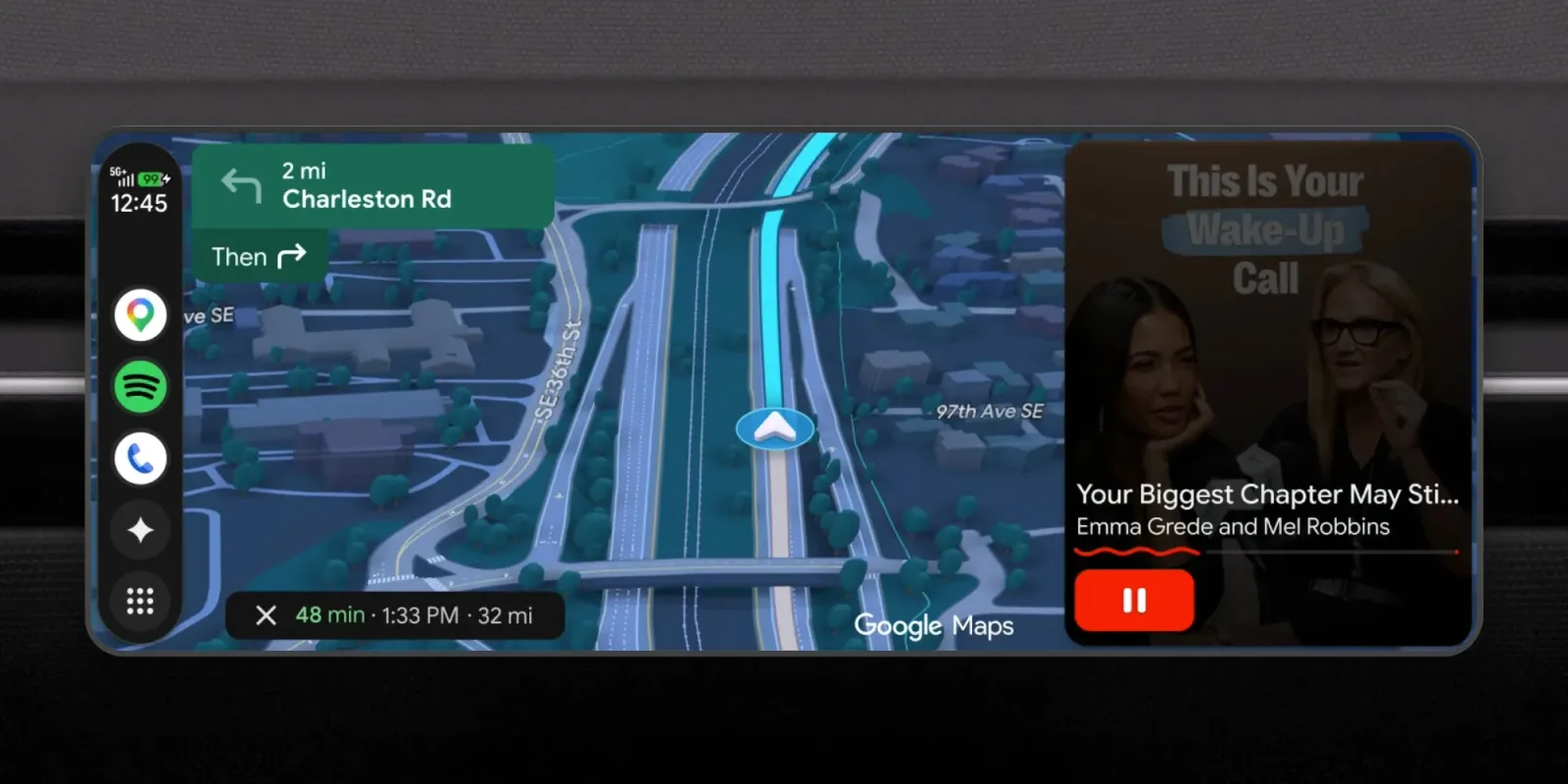 Noua interfață Android Auto oferă hărți detaliate și aplicații video.