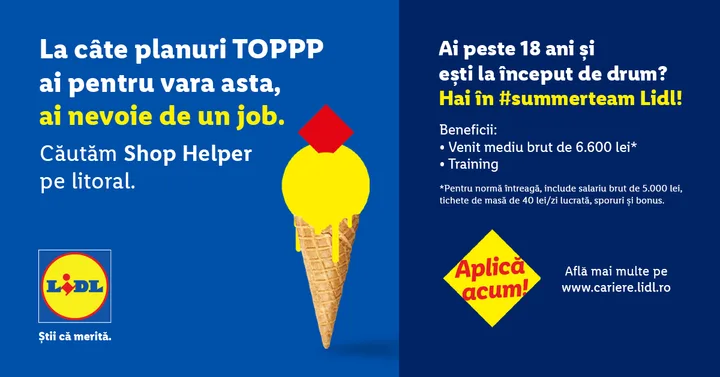 Oferte de muncă pentru tineri pe litoral, cu salarii atractive la Lidl.