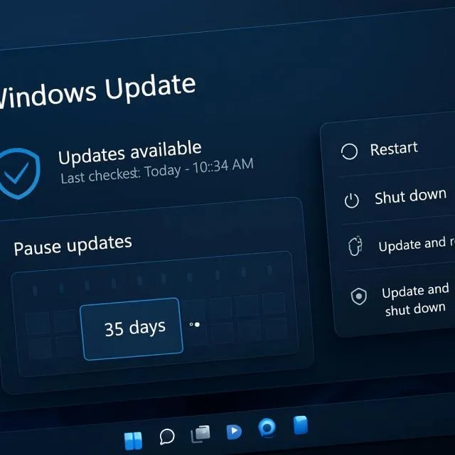 Interfața Windows Update cu opțiuni de gestionare a actualizărilor.