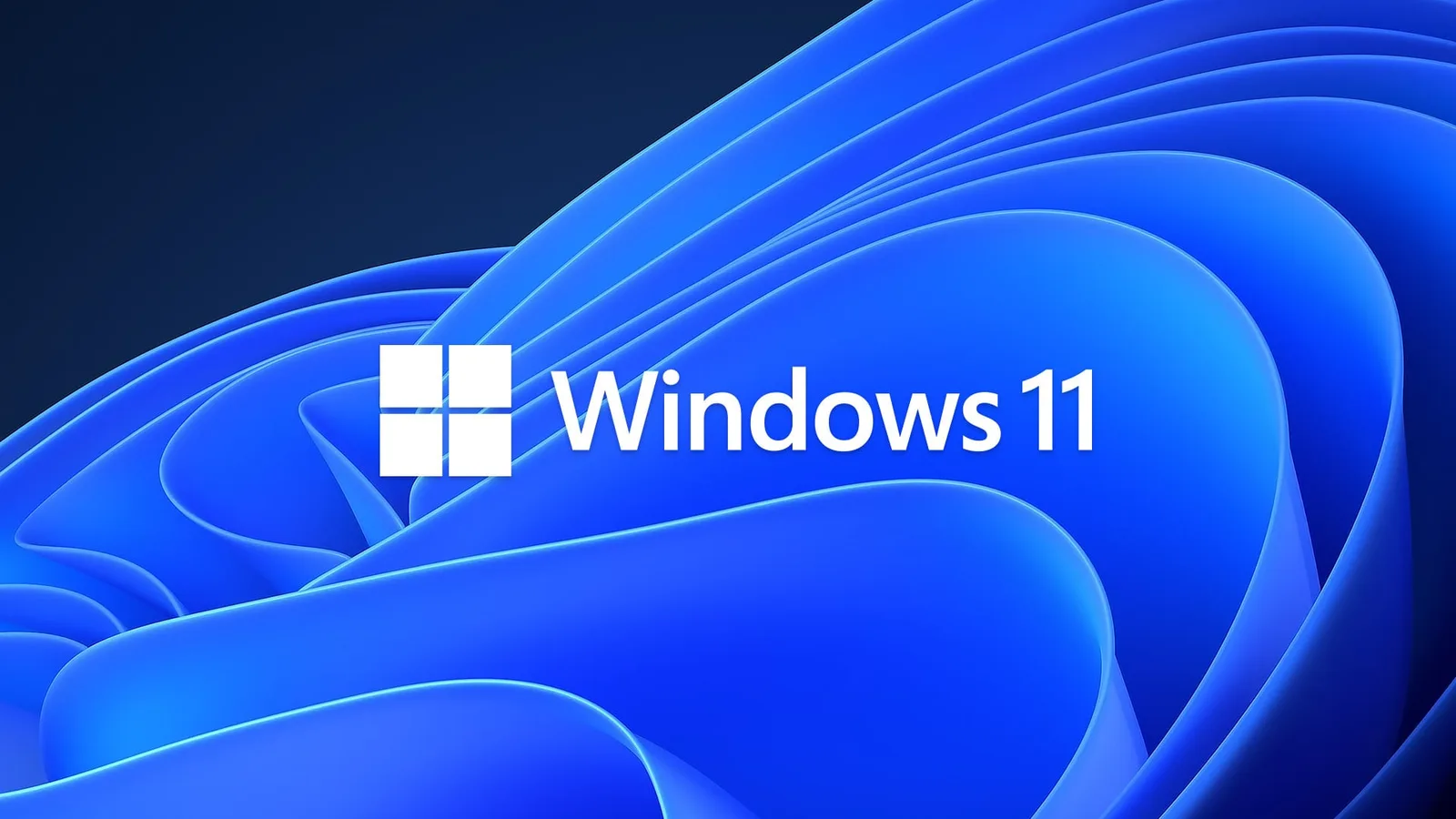 Logo Windows 11 pe un fundal albastru vibrant.