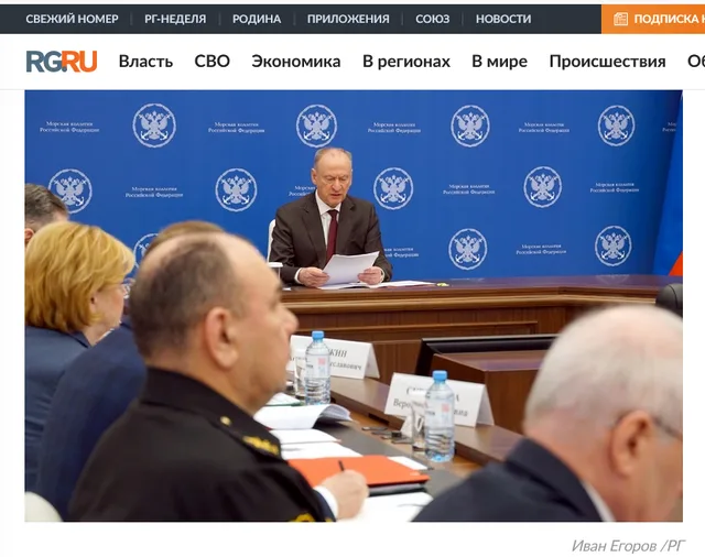 Consilierul rus Nikolai Patrușev discutând despre securitatea maritimă în contextul NATO.