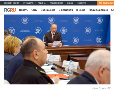 Consilierul rus Nikolai Patrușev discutând despre securitatea maritimă în contextul NATO.