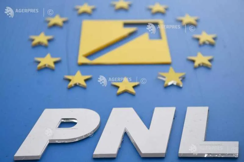Sigla PNL pe un fundal albastru cu stele europene.