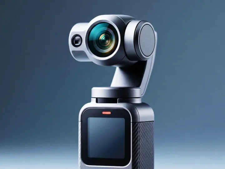 Dispozitiv compact pentru filmare, cu un obiectiv avansat și design modern.