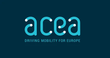 Logo-ul Asociației Constructorilor Europeni de Automobile pe fundal închis.