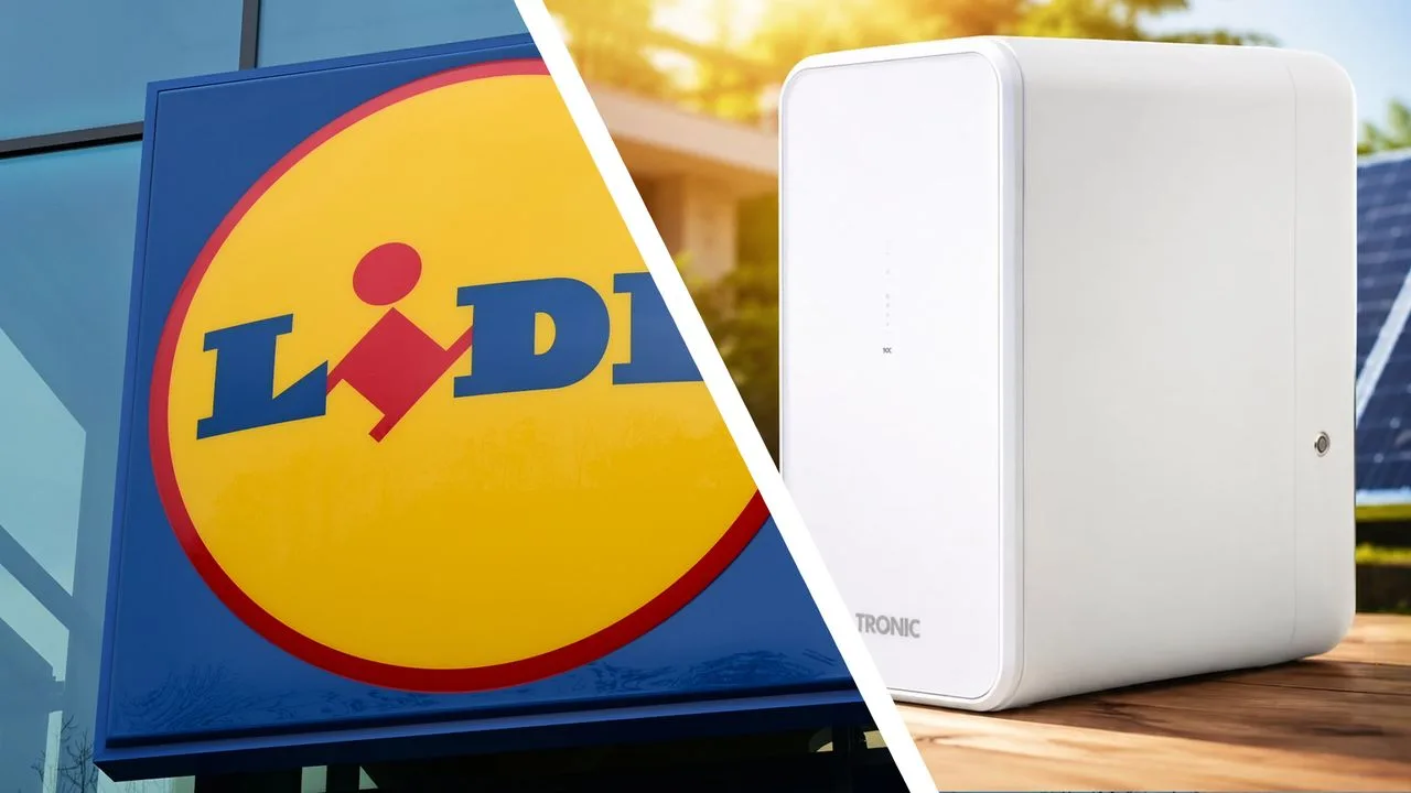 Baterie pentru stocarea energiei solare pe balcon, disponibilă la Lidl în Germania.