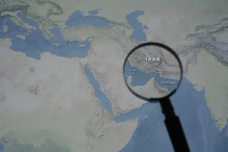 Hartă a regiunii cu accent pe Iran și Strâmtoarea Ormuz