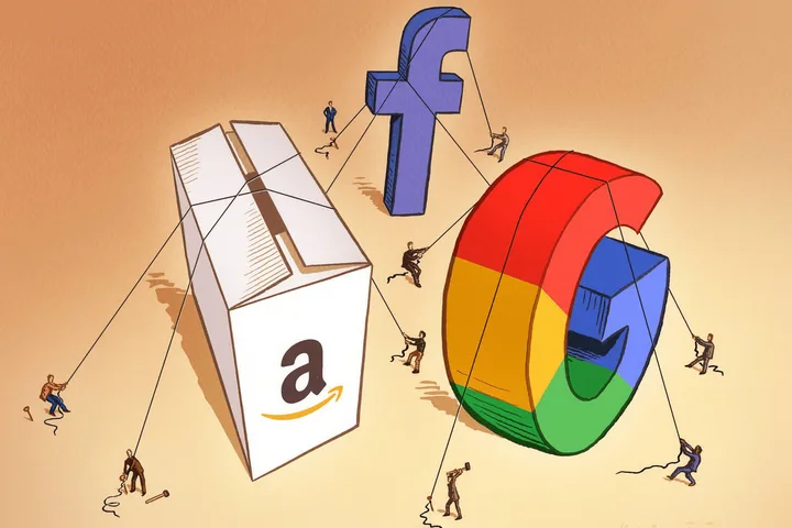 Ilustrație despre dependența digitală a Uniunii Europene de companii mari.