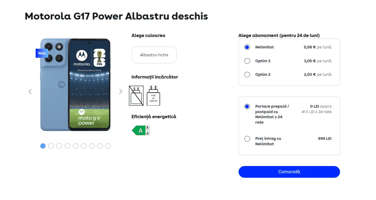 Motorola G17 Power în oferta Digi Mobil cu detalii despre abonament.
