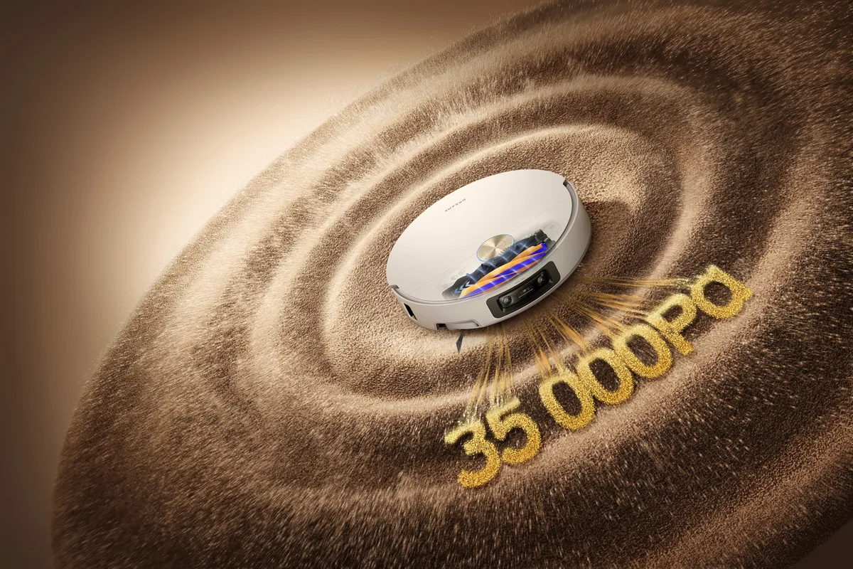 Robotul Dreame X60 Ultra Complete cu putere de aspirare de 35.000 Pa.