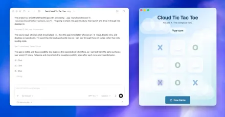 Interfață de utilizare pentru un joc de Tic Tac Toe pe macOS.