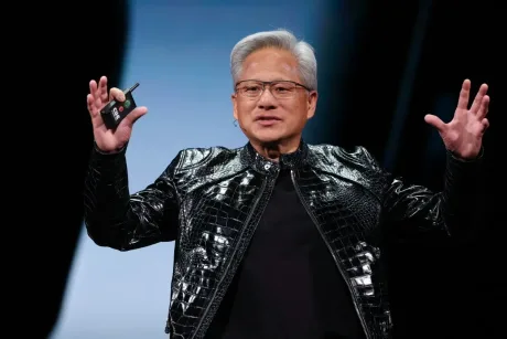 Jensen Huang prezentând inovațiile Nvidia la Computex Taiwan.