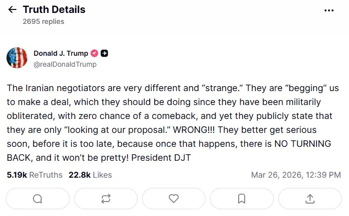 Donald Trump avertizează despre negocierile cu Iranul și consecințele conflictului.