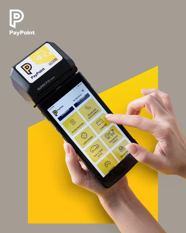 Terminal POS PayPoint utilizat pentru plăți digitale și servicii comerciale.