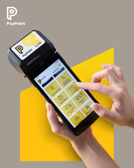 Terminal POS PayPoint utilizat pentru plăți digitale și servicii comerciale.