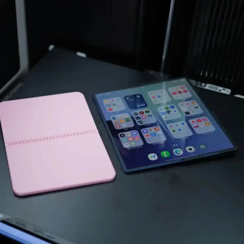 Design iPhone Fold prezentat lângă un alt telefon pliabil.