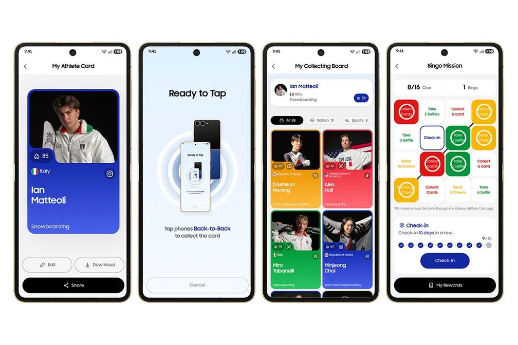 Interfața aplicației pentru atleți pe Galaxy Z Flip7.