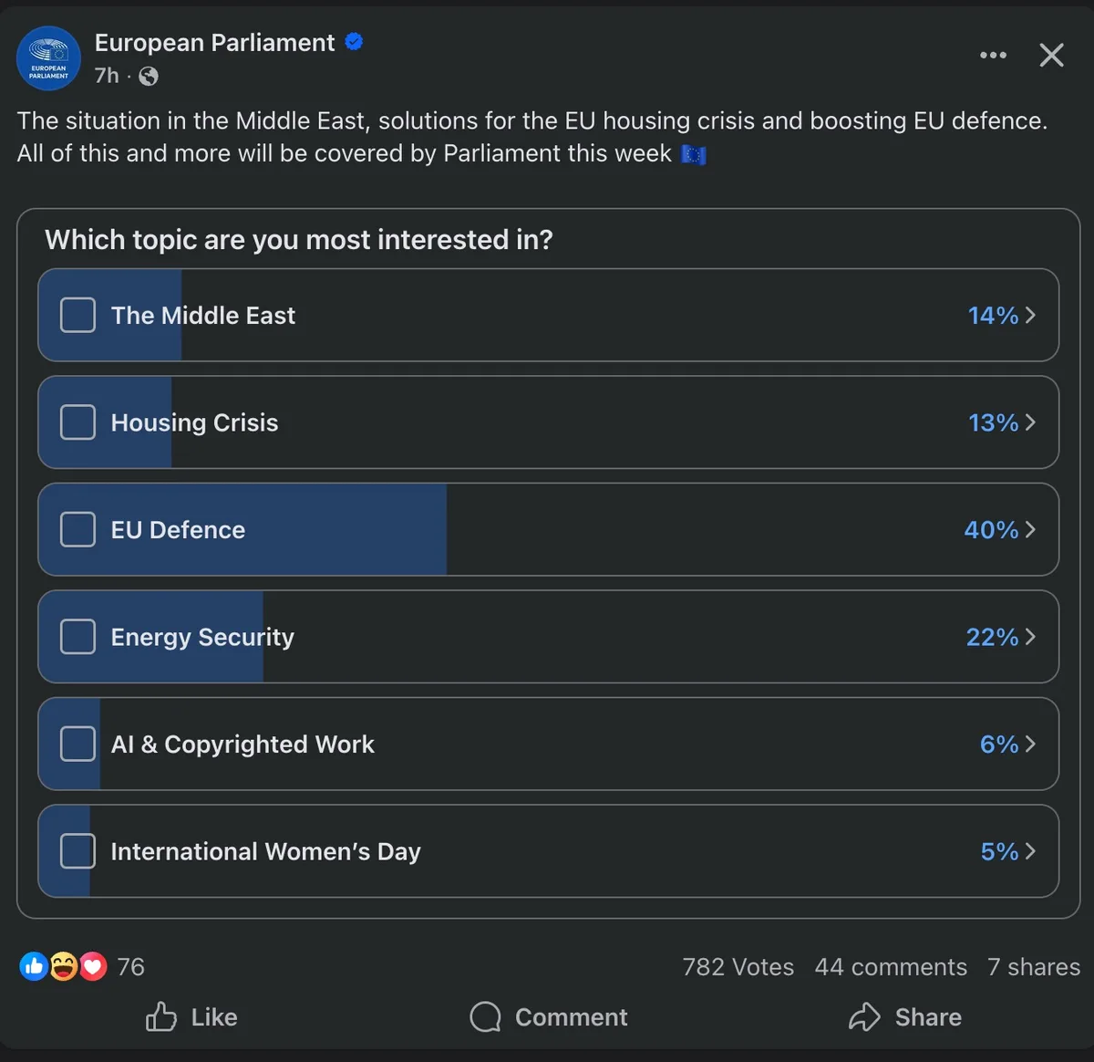 Sondaj public despre prioritățile Uniunii Europene pe Facebook