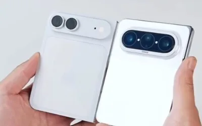 Compararea dimensiunilor între iPhone pliabil și Huawei Pura X Max în mâna unei persoane.