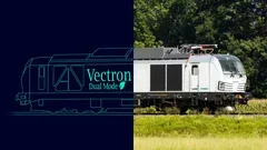 Locomotiva Vectron Dual Mode în operare pe traseu feroviar.