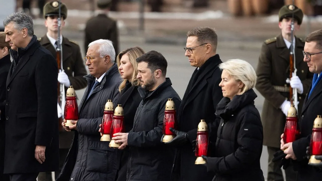 Liderii europeni la ceremonie de comemorare în Kiev, susținând Ucraina.