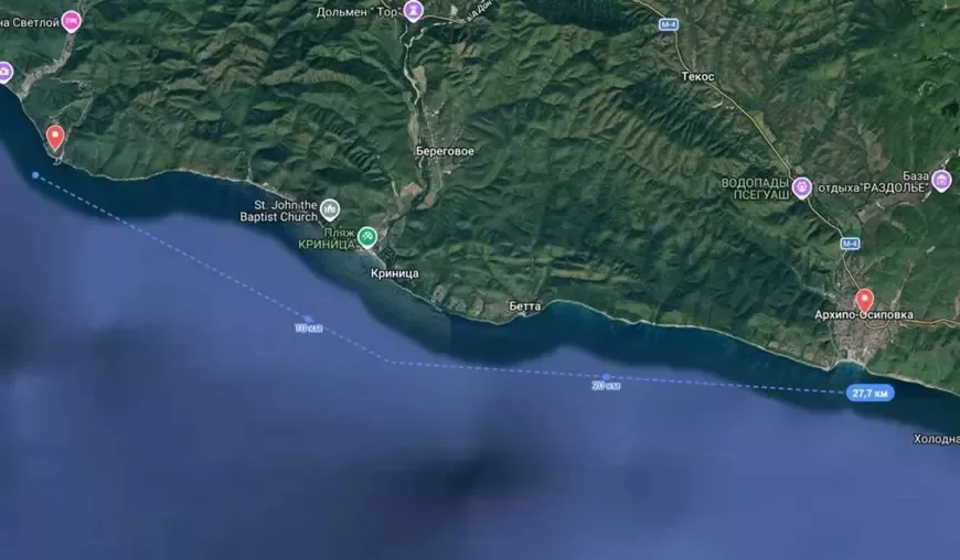 Harta zonei afectate de poluarea cu petrol în apropierea Gelendzhik.