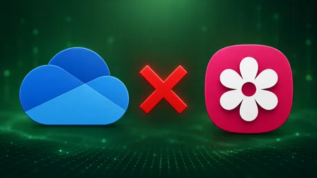 Logo-uri OneDrive și Samsung Gallery cu semnul interzis între ele