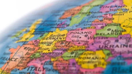 Hartă a Europei centrale, evidențiind Ungaria și Austria.