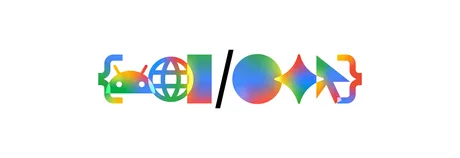 Logo colorat al Google I/O 2026, simbolizând inovația tehnologică.