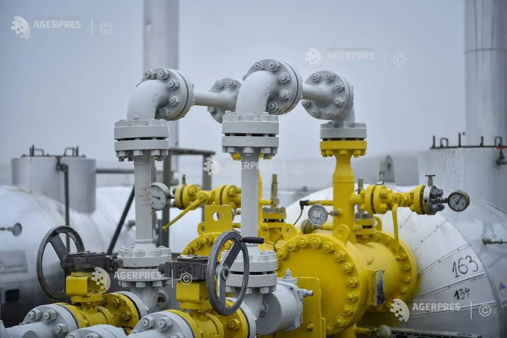 Instalații de gaz cu conducte și valve, evidențiind infrastructura energetică din România.