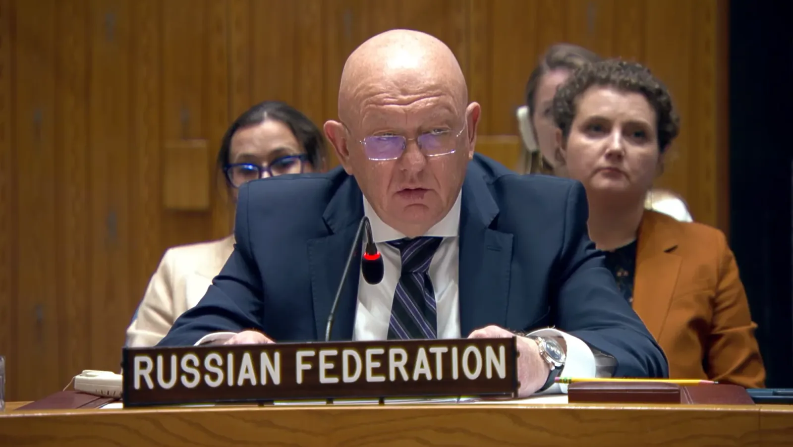 Reprezentantul Rusiei la ONU discutând despre acuzațiile legate de drona de la Galați.