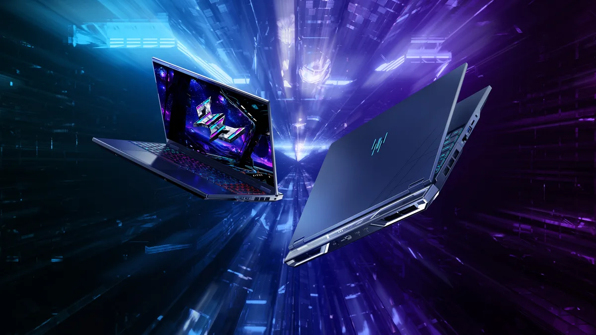 Laptop Predator Helios Neo cu design modern și culori vibrante.