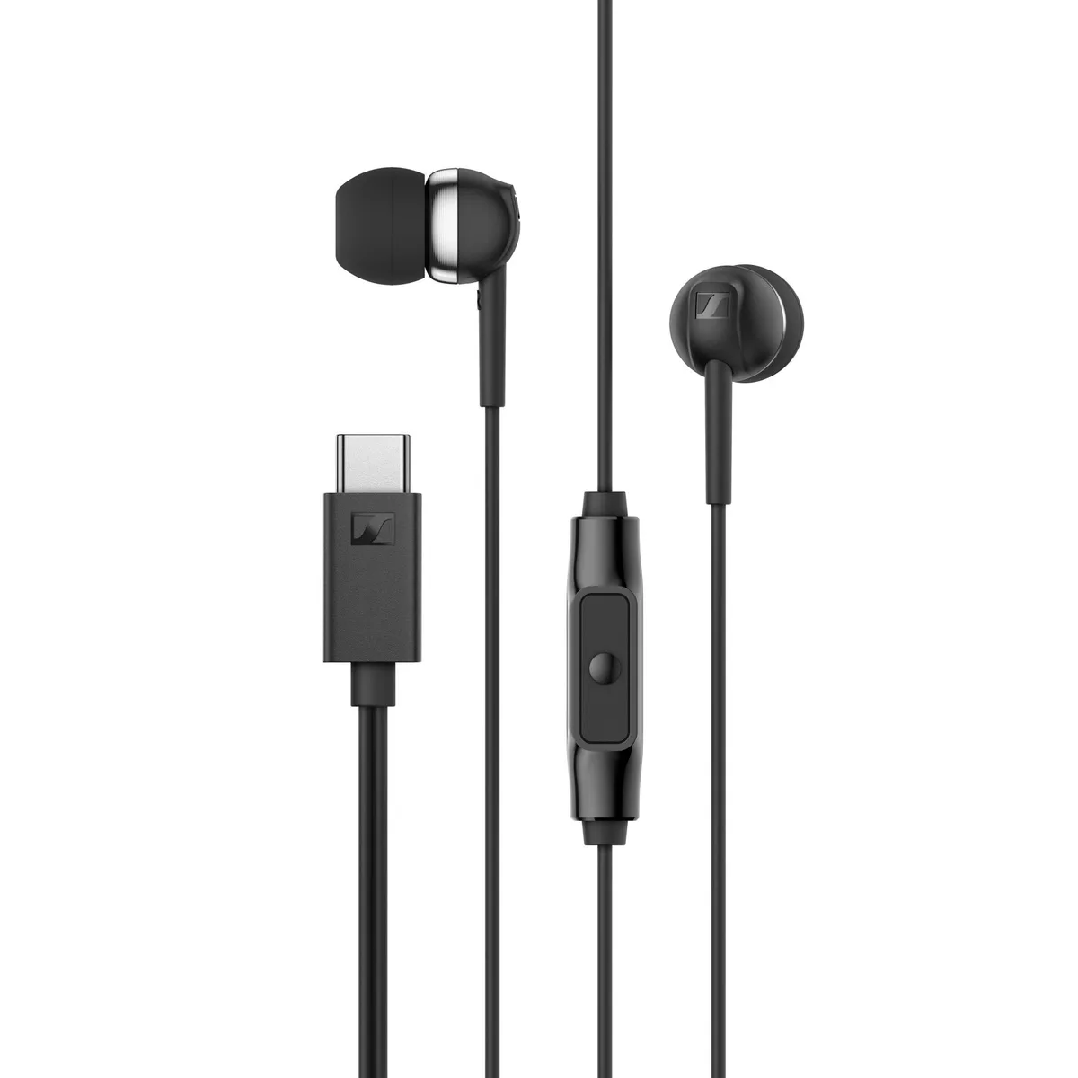 Căști Sennheiser cu microfon și conector USB-C.