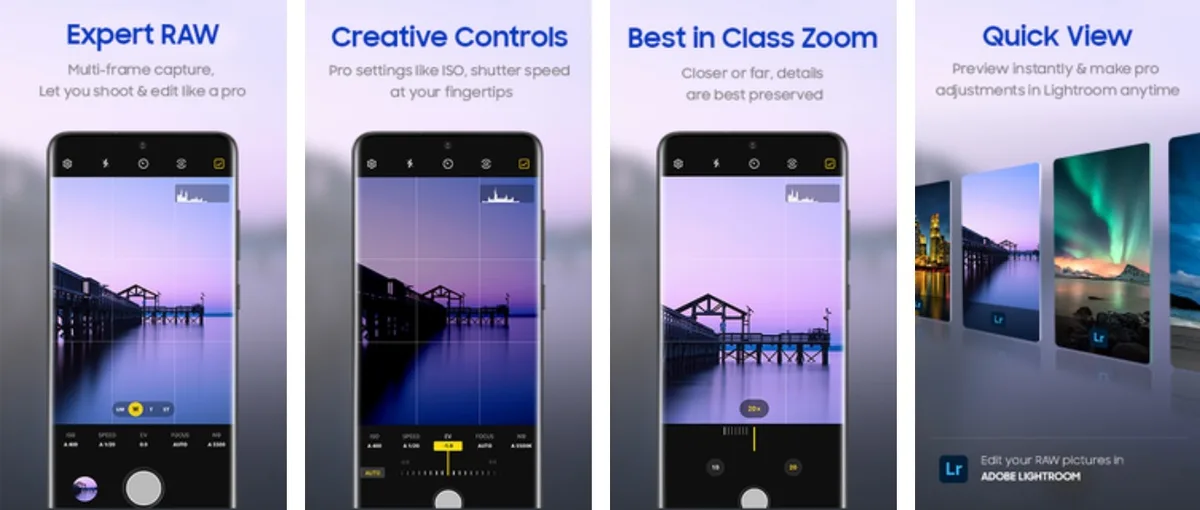 Interfața aplicației Expert RAW pentru capturarea imaginilor subacvatice.