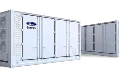 Container de baterii Ford Energy pentru stocarea energiei electrice.