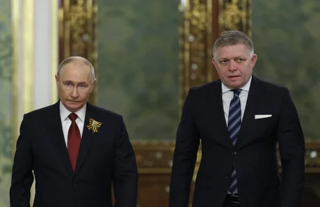 Vladimir Putin și Robert Fico discutând despre aprovizionarea energetică a Slovaciei.
