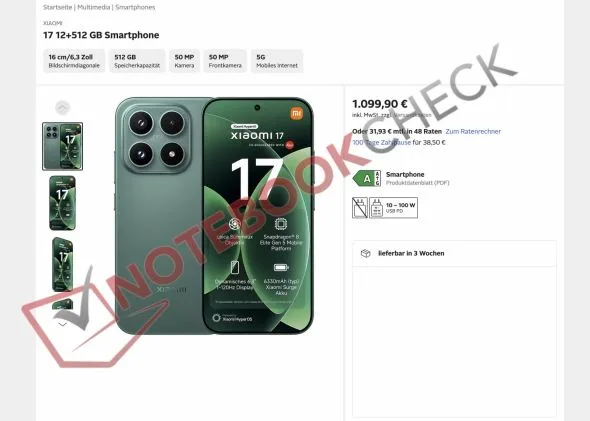 Xiaomi 17 disponibil în Europa la prețul de 1099 euro.