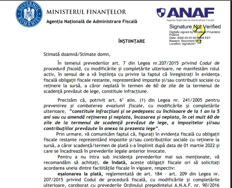 Notificare ANAF care generează confuzie în rândul antreprenorilor români.
