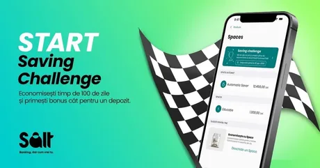 Aplicația Salt Bank pentru provocarea de economisire zilnică pe 100 de zile.