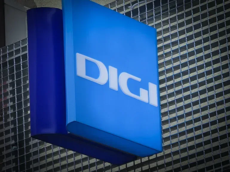 Logo-ul Digi Communications pe un fundal modern.