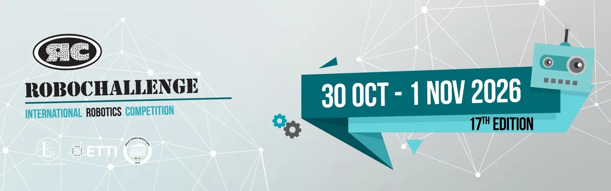 Logo-ul competiției RoboChallenge 2026, cu detalii despre eveniment.