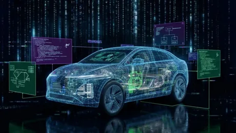 Mașină digitalizată cu tehnologie avansată pentru vehicule inteligente.